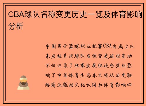 CBA球队名称变更历史一览及体育影响分析